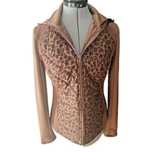 TEK GEAR SZ M Leopard Zip Front Jacket athleisure leisure comfy hooded cuffins